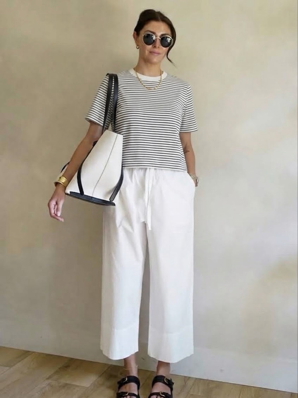 COS Boxy Black and White Striped Short Sleeve Tee Sz M
